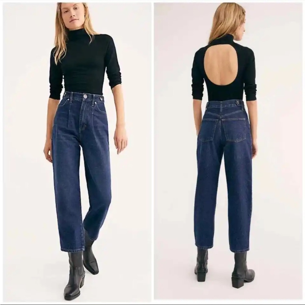 Free People Jeans Womens Pleated‎ Mom Denim We the Free Dark Blue Wash Y2K 31